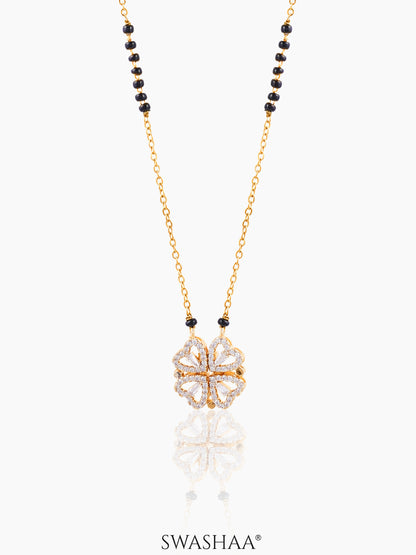 Gleaming Clover Diamond Heart 18K Gold Plated Pendant Mangalsutra