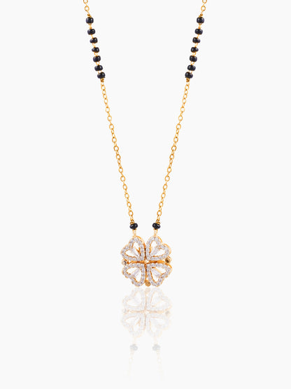 Gleaming Clover Diamond Heart 18K Gold Plated Pendant Mangalsutra