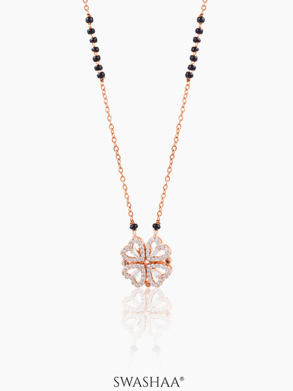 Gleaming Clover Diamond Heart Rosegold Plated Pendant Mangalsutra