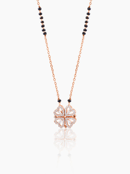 Gleaming Clover Diamond Heart Rosegold Plated Pendant Mangalsutra