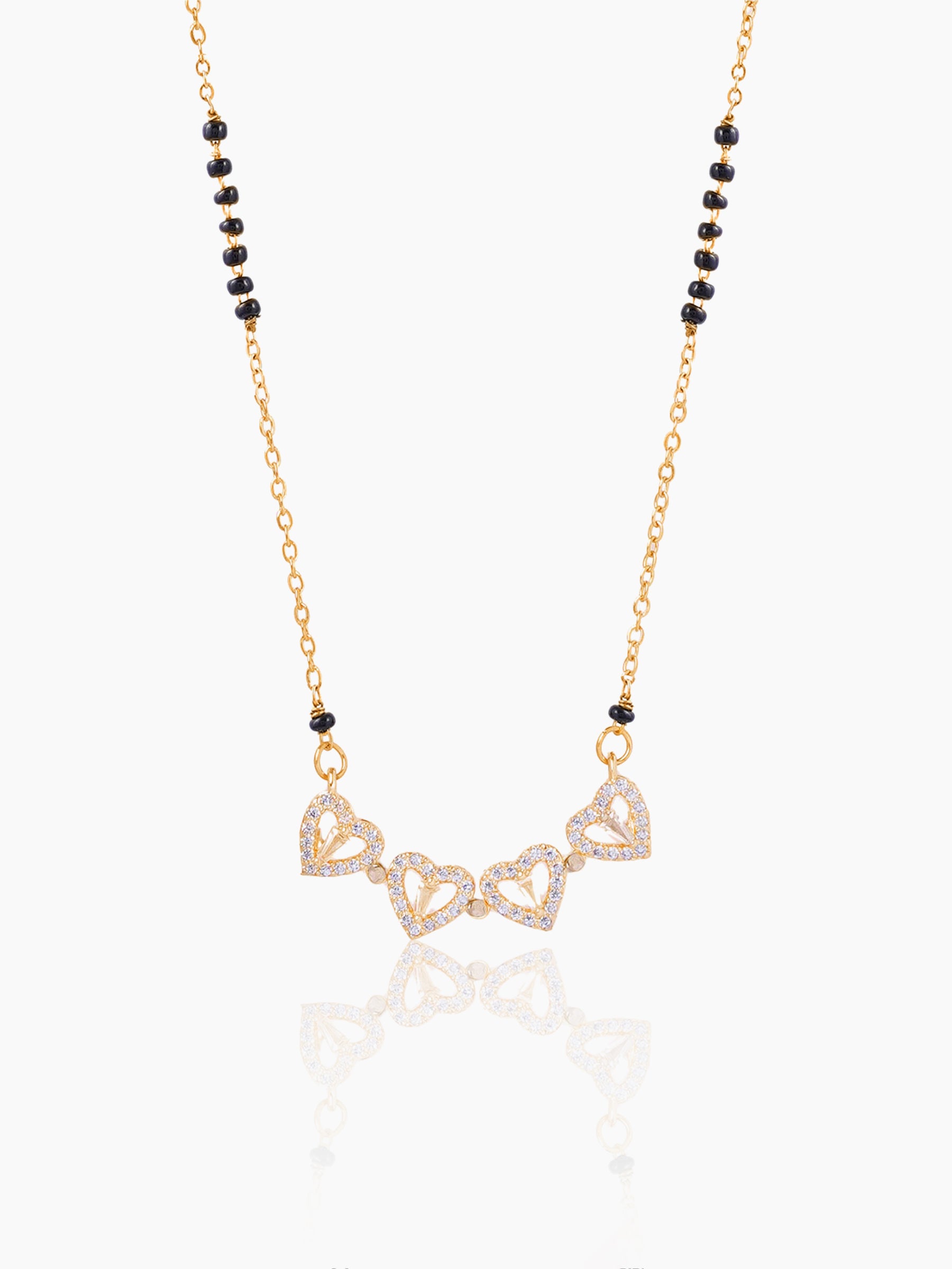 Gleaming Clover Diamond Heart 18K Gold Plated Pendant Mangalsutra