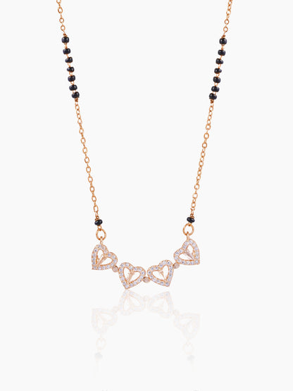 Gleaming Clover Diamond Heart Rosegold Plated Pendant Mangalsutra