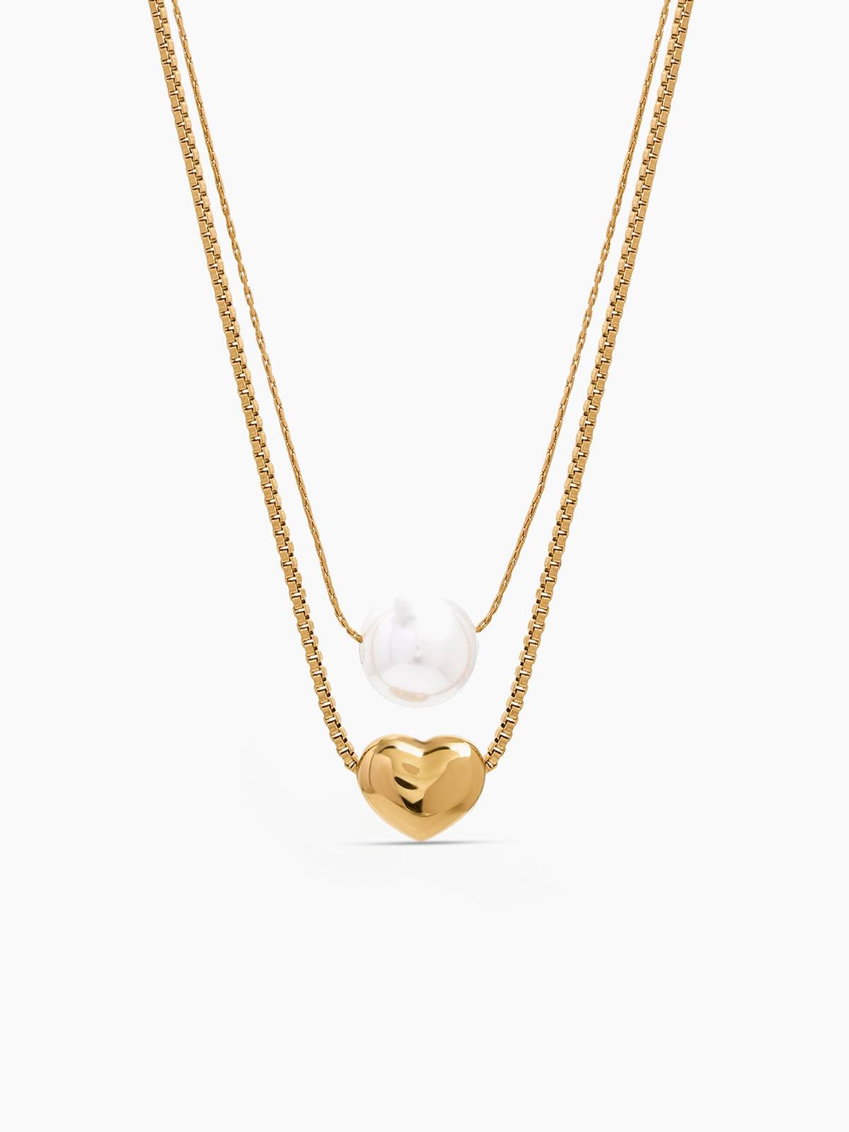 Goldie Heart Pearl 18K Gold Plated Women's Layered Chain Pendant Necklace