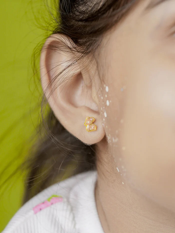 Goofy Deer Charm 18K Gold Plated Kid's Stud Earrings