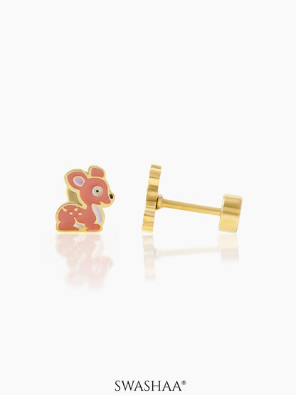 Goofy Deer Charm 18K Gold Plated Kid's Stud Earrings