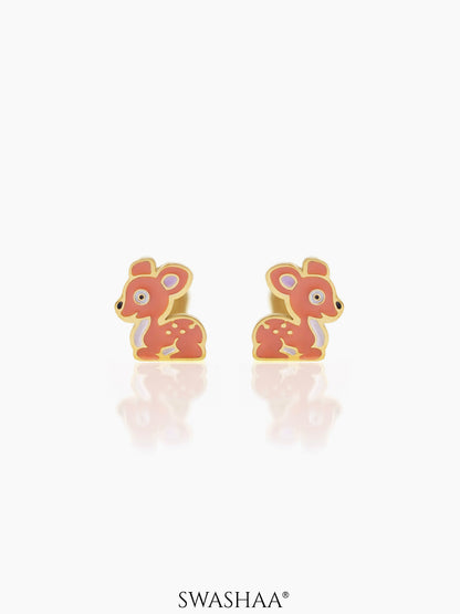 Goofy Deer Charm 18K Gold Plated Kid's Stud Earrings
