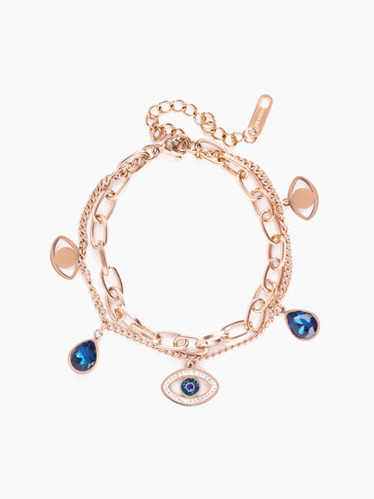 Gracie Blue Evil Eye Teardrop Diamond Charm Rosegold Plated Loose Chain Bracelet