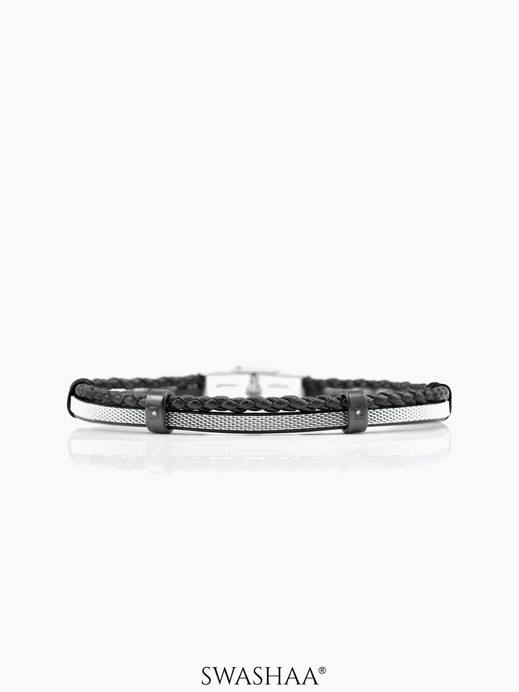 Griffin Dual Strand Black Grey Band Men's Leather Bracelet