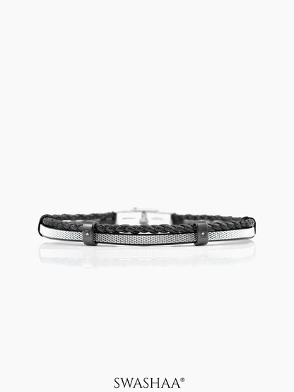 Griffin Dual Strand Black Grey Band Men's Leather Bracelet