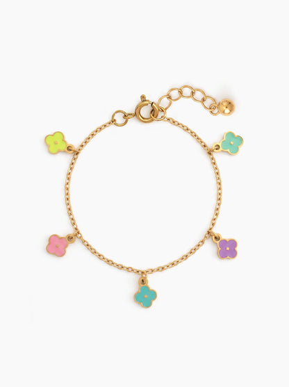 Gummy Bloom Flower Multicolour Charms 18K Gold Plated Kid's Chain Pendant Bracelets