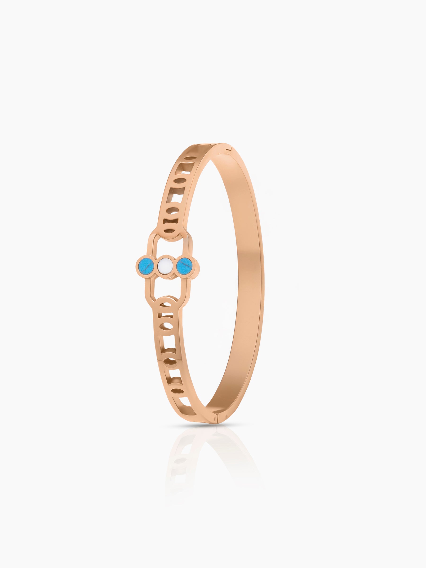 Hylee Trio Evil Eye Turquoise White Marble Rosegold Plated Bracelet