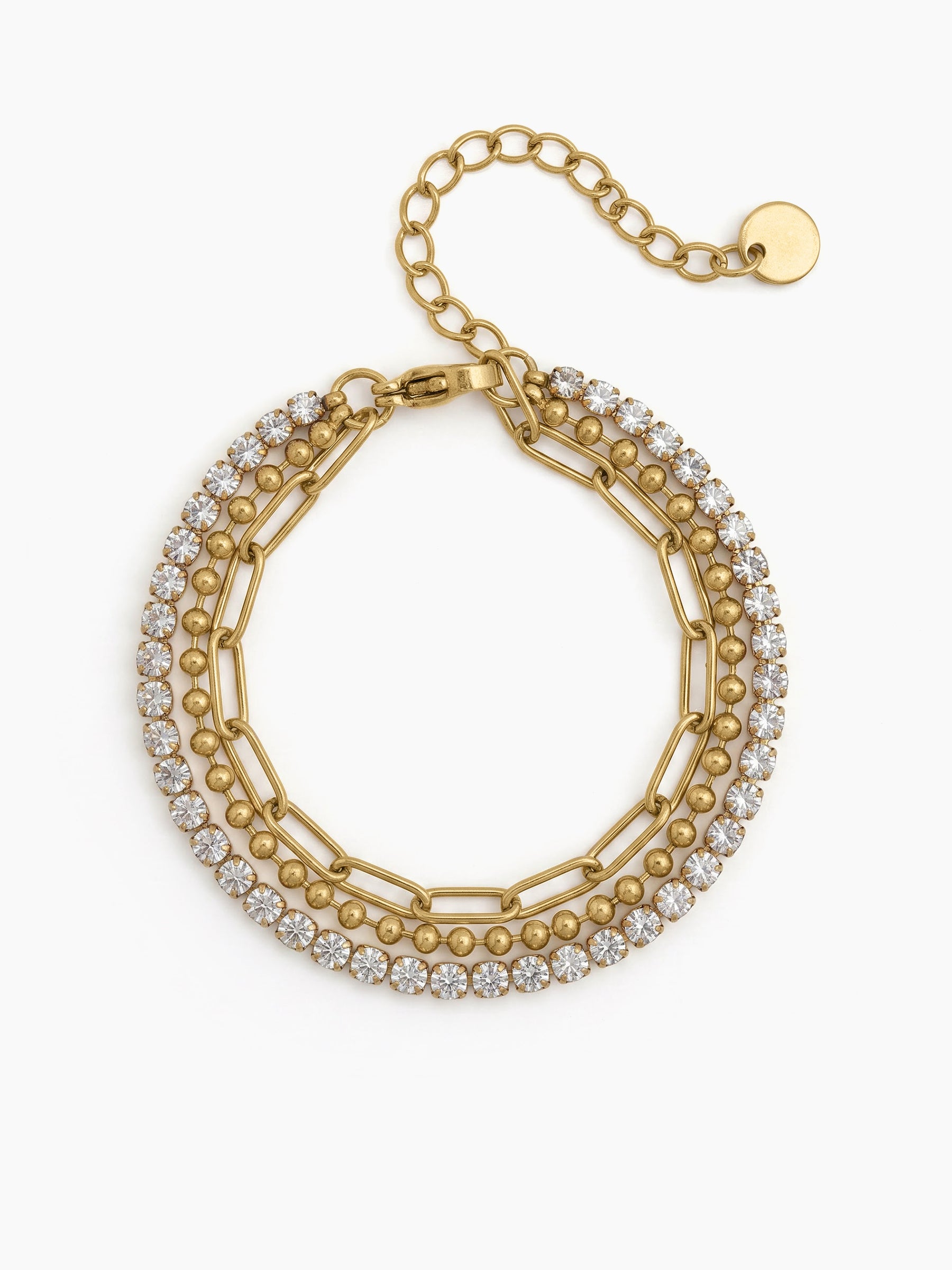 Halley Diamond Beaded Link 18K Gold Plated Women's Layered Chain Bracelets
