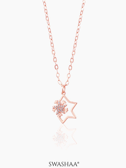 Halley Frozen Flower Star Charm Rosegold Plated Chain Pendant Necklace 