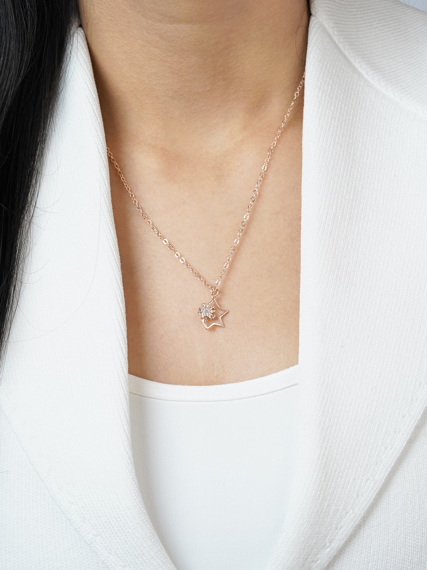 Halley Frozen Star Rosegold Plated Necklace