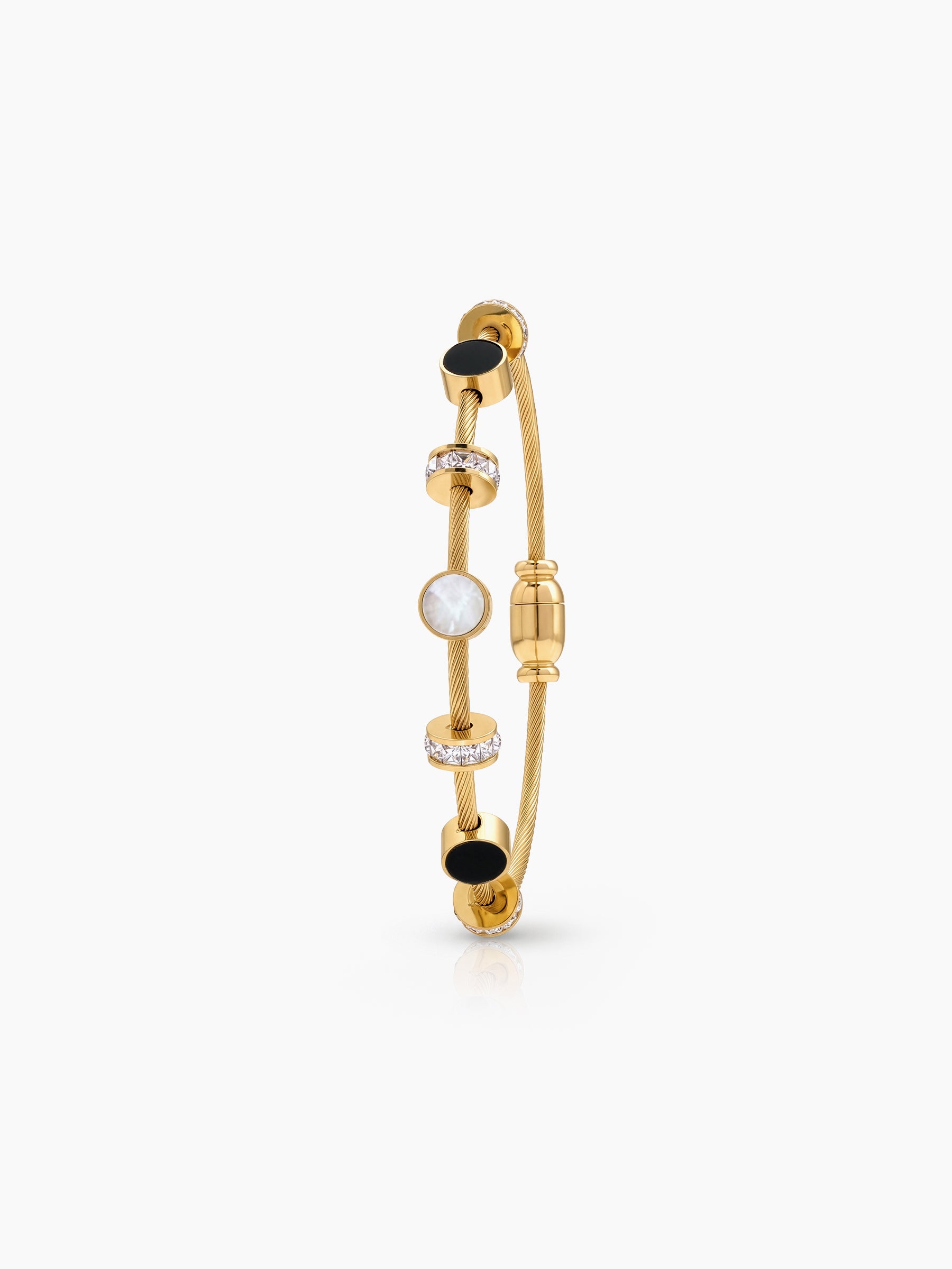 Hania Black White Circle Diamond 18K Gold Plated Women's Solid Bracelets