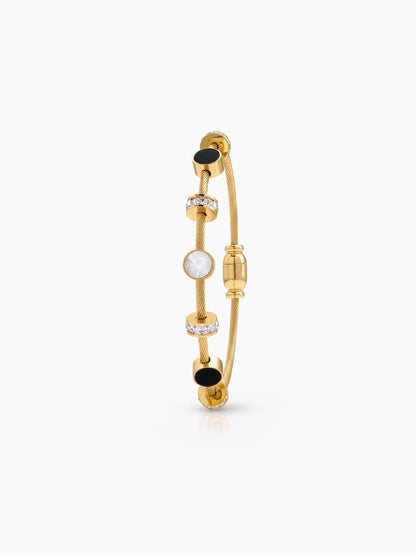 Hania Black White Circle Diamond 18K Gold Plated Women's Solid Bracelets