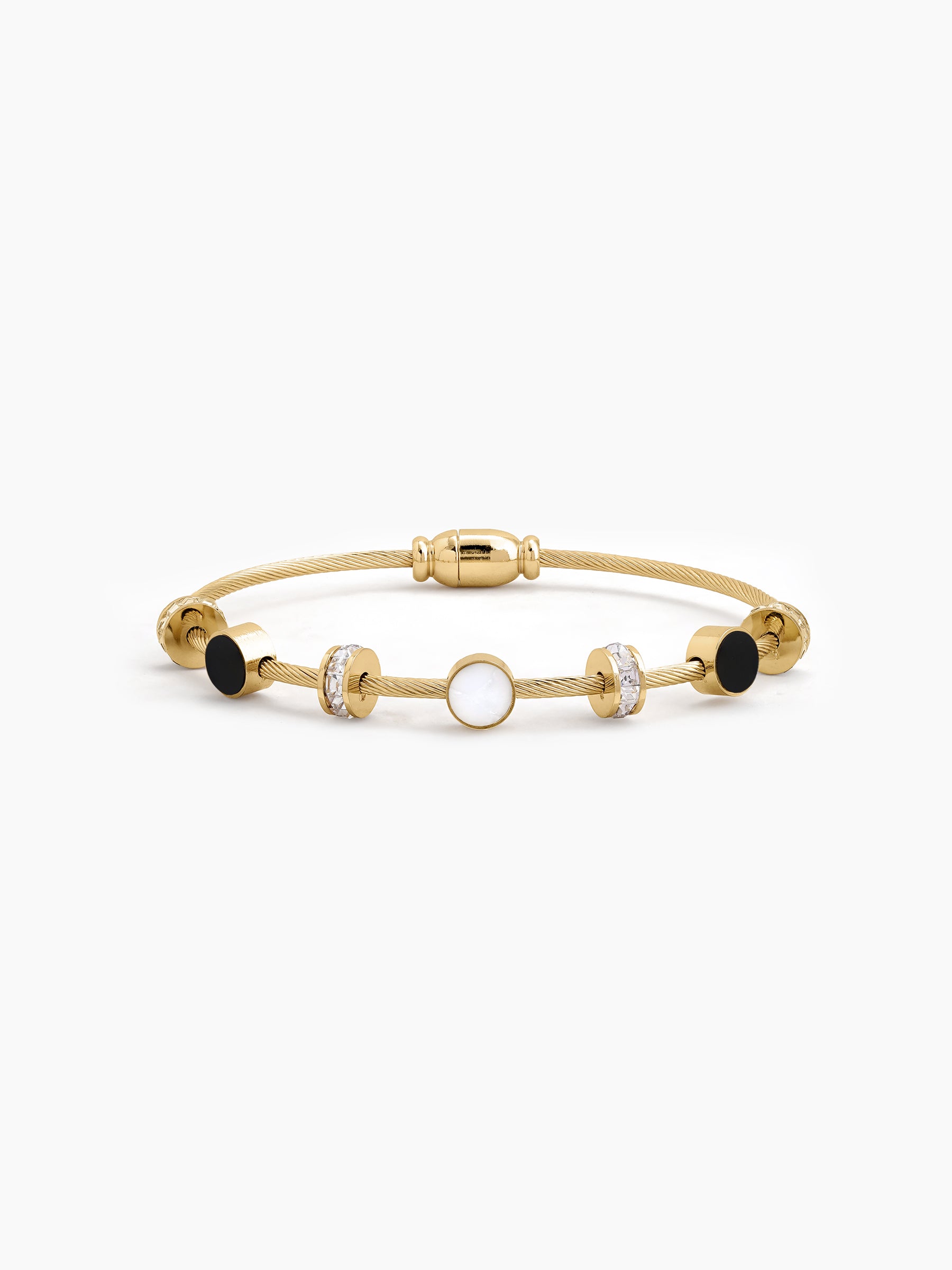 Hania Black White Circle Diamond 18K Gold Plated Women's Solid Bracelets