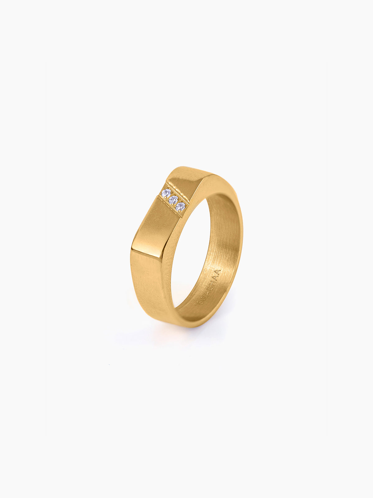 Harward CZ Diamonds Rectangular 18K Gold Plated Band Men's Ring