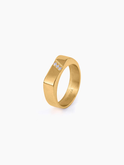Harward CZ Diamonds Rectangular 18K Gold Plated Band Men's Ring
