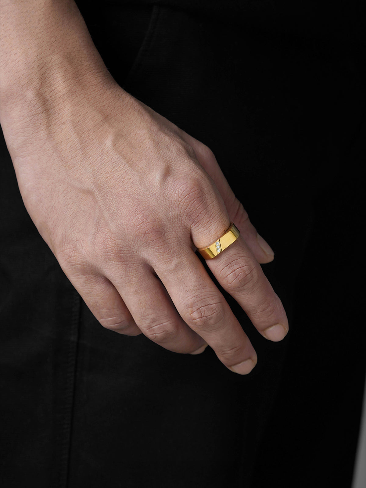 Harward CZ Diamonds Rectangular 18K Gold Plated Band Men's Ring