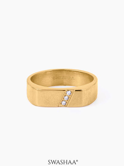 Harward CZ Diamonds Rectangular 18K Gold Plated Band Men's Ring