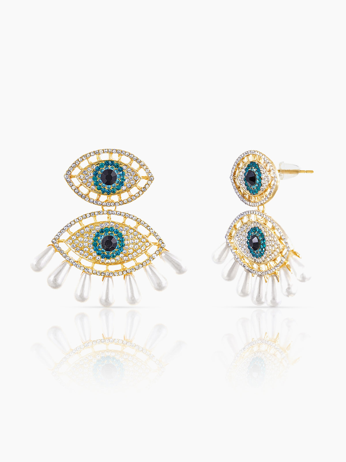 Havana Doubled Layered Evil Eye With Blue White 18K Gold Plated Dangling Earrings
