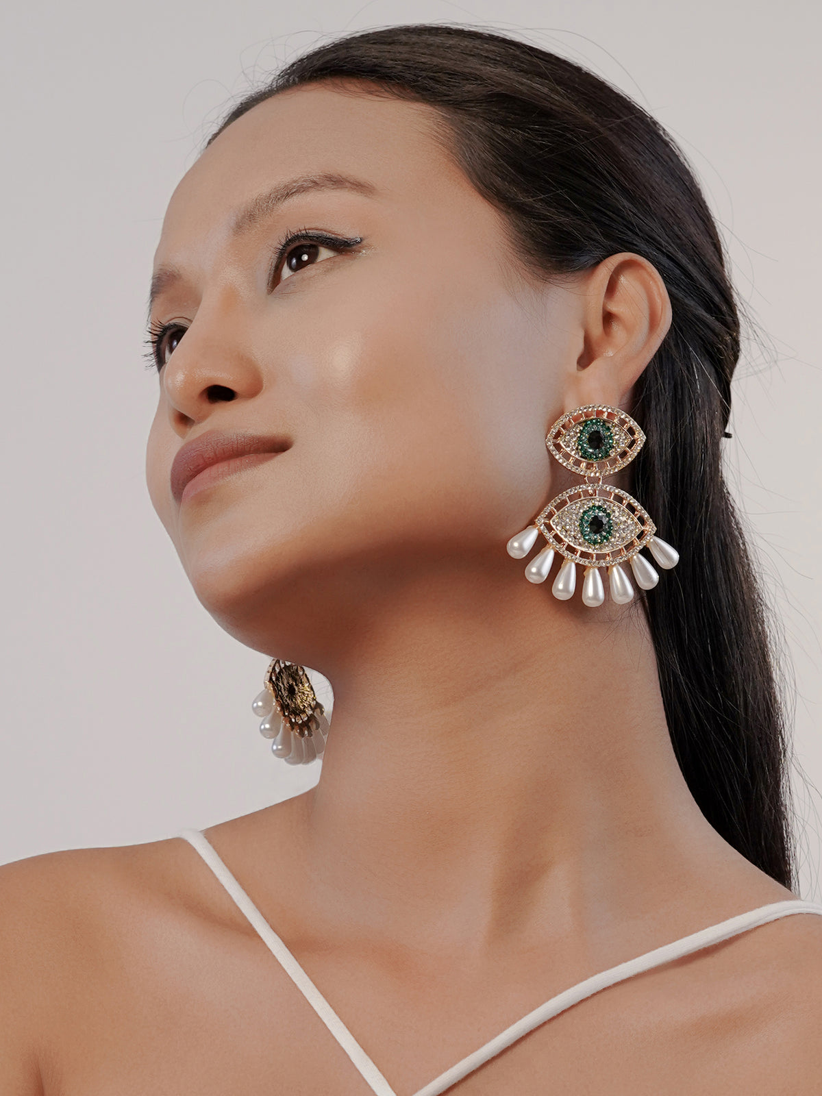 Havana Doubled Layered Evil Eye With Blue White 18K Gold Plated Dangling Earrings