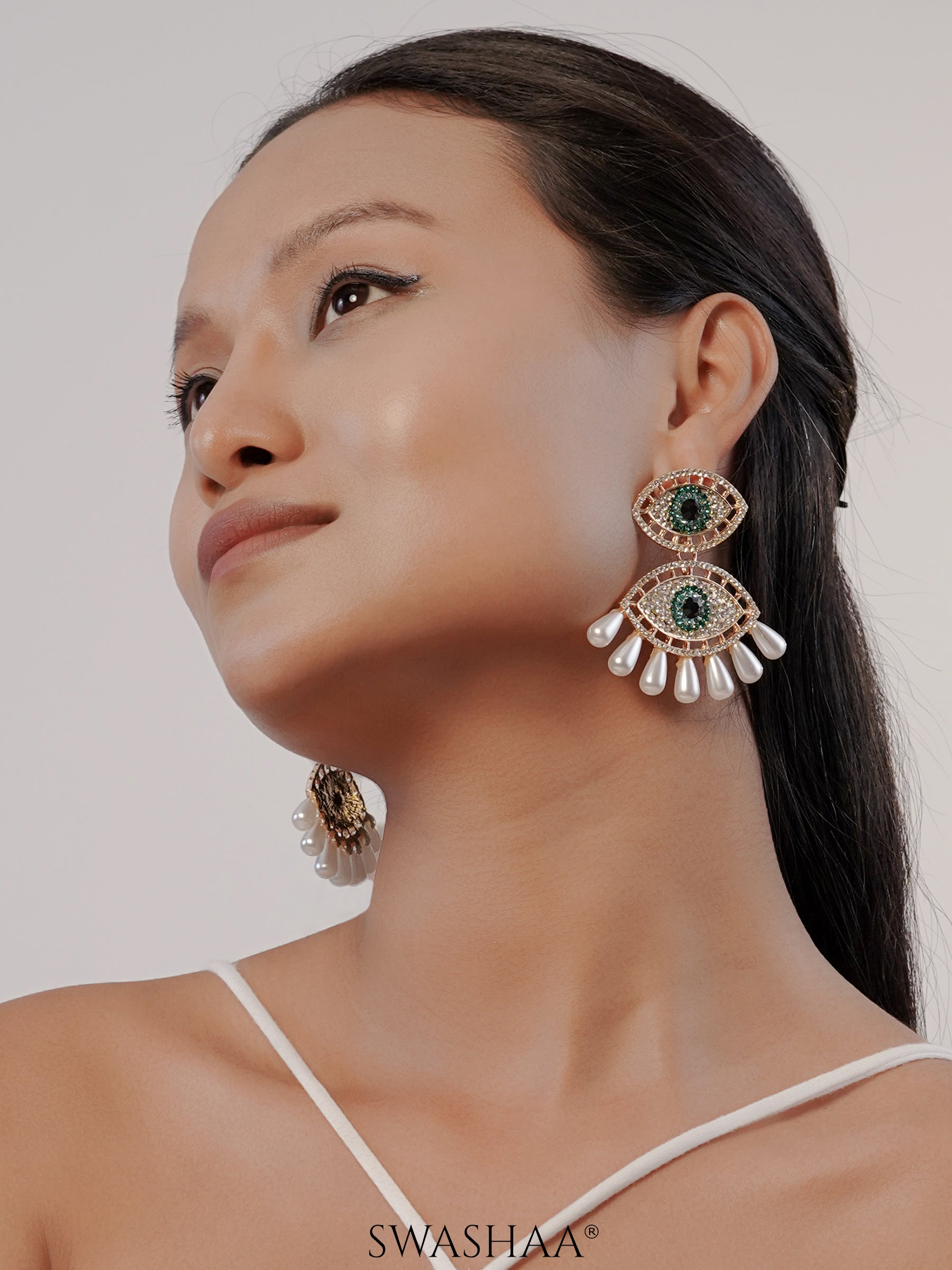 Havana Doubled Layered Evil Eye With Blue White 18K Gold Plated Dangling Earrings