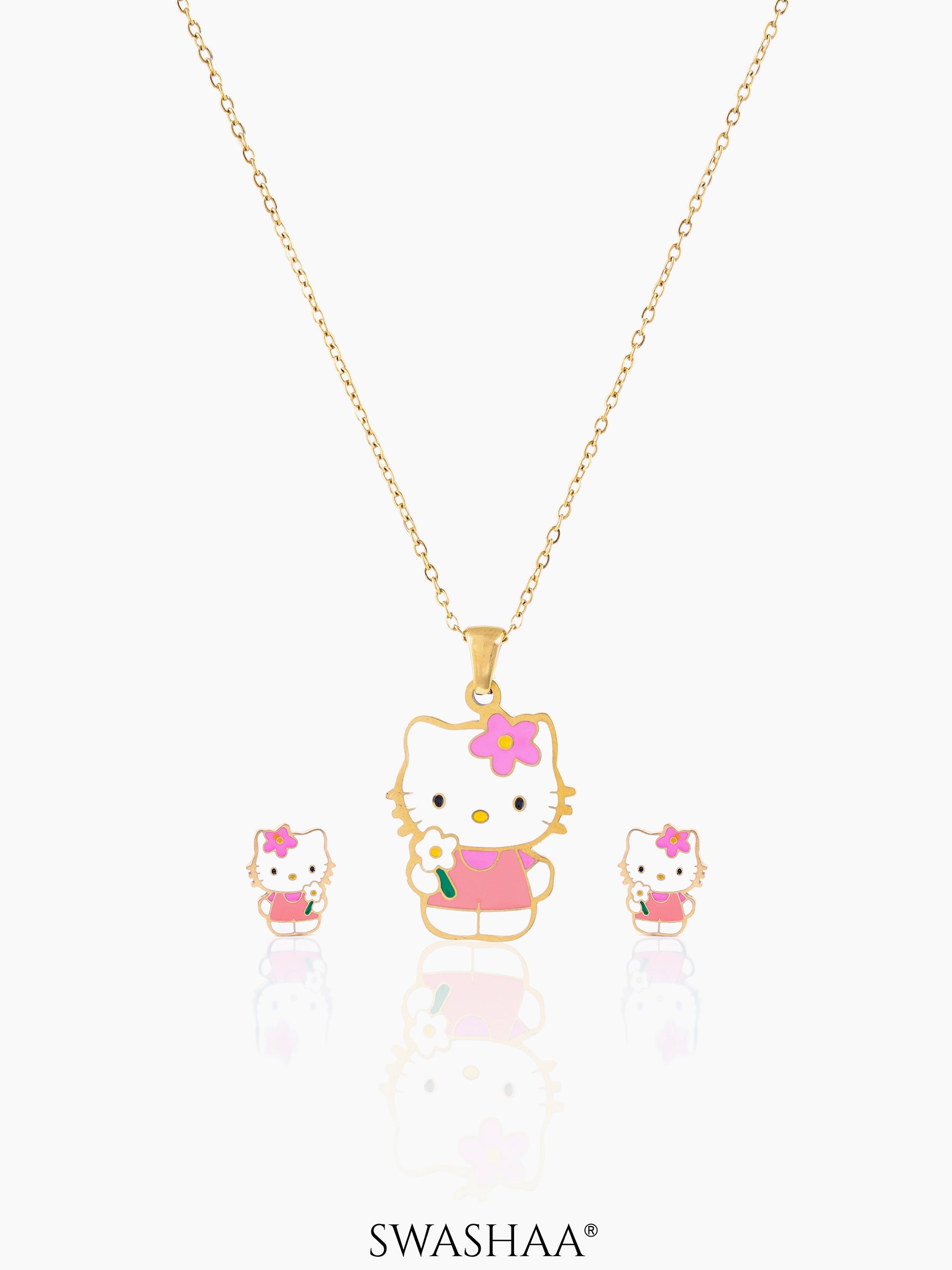 Hawa Cutie Kitty Charm 18K Gold Plated Kid's Pendant Necklace Set