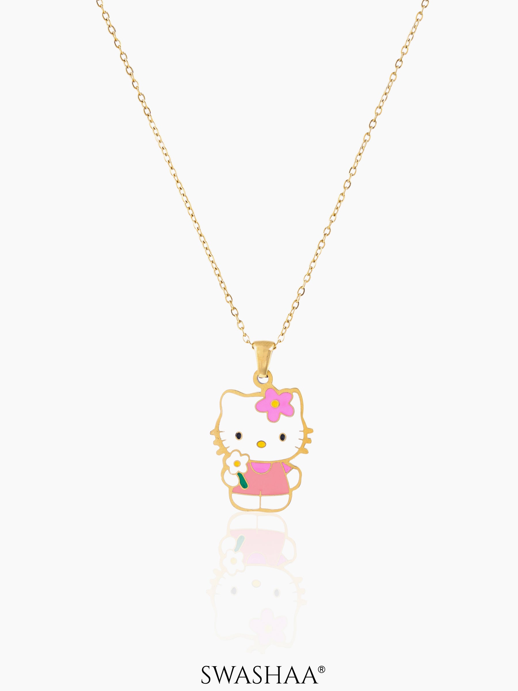 Hawa Cutie Kitty Charm 18K Gold Plated Kid's Pendant Necklace Set