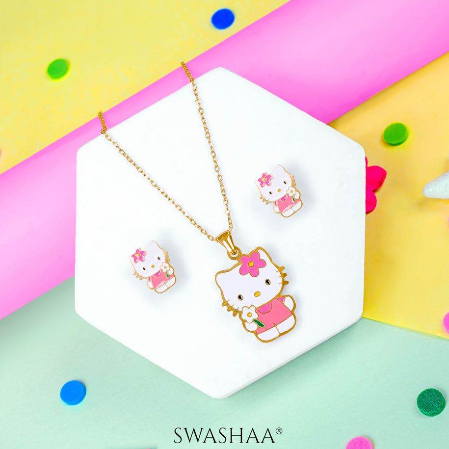 Hawa Cutie Kitty 18K Gold Plated Kid's Pendant Necklace Set