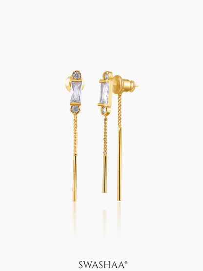 Hayfa Needle Drops Baguette Cut Stones 18K Gold Plated Earrings