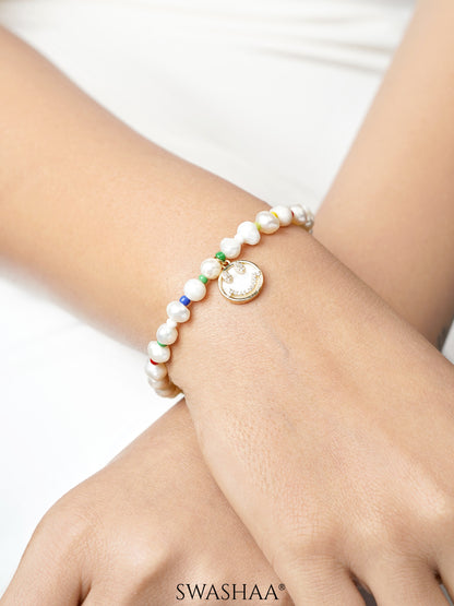 Hayley Pearl Multi Colour Beads Smile Charm 18K Gold Plated Loose Bracelets