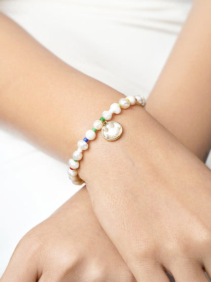 Hayley Pearl Multi Colour Beads Smile Charm 18K Gold Plated Loose Bracelets