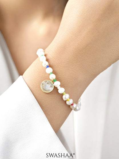 Hayley Pearl Multi Colour Beads Smile Charm 18K Gold Plated Loose Bracelets