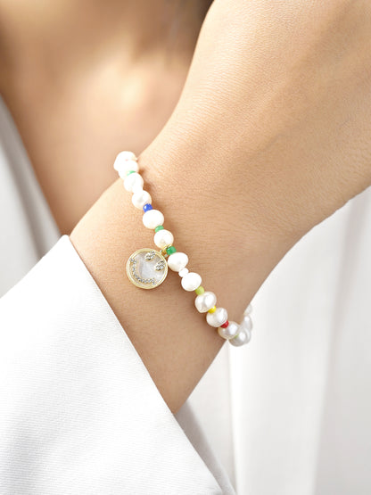 Hayley Pearl Multi Colour Beads Smile Charm 18K Gold Plated Loose Bracelets