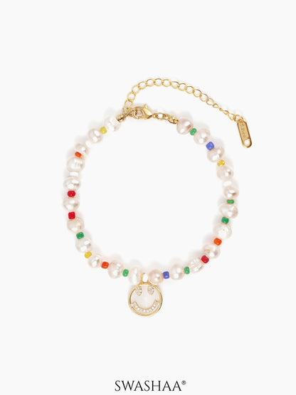 Hayley Pearl Multi Colour Beads Smile Charm 18K Gold Plated Loose Bracelets