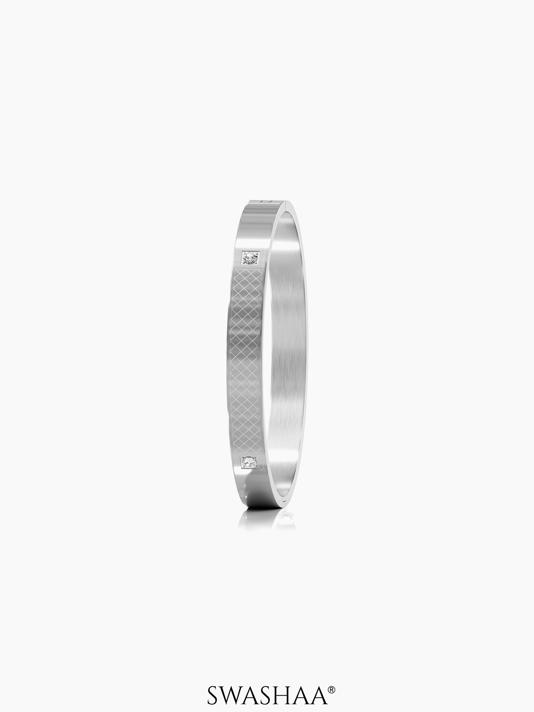 Hector Etched Diamond Silver Men's Kada