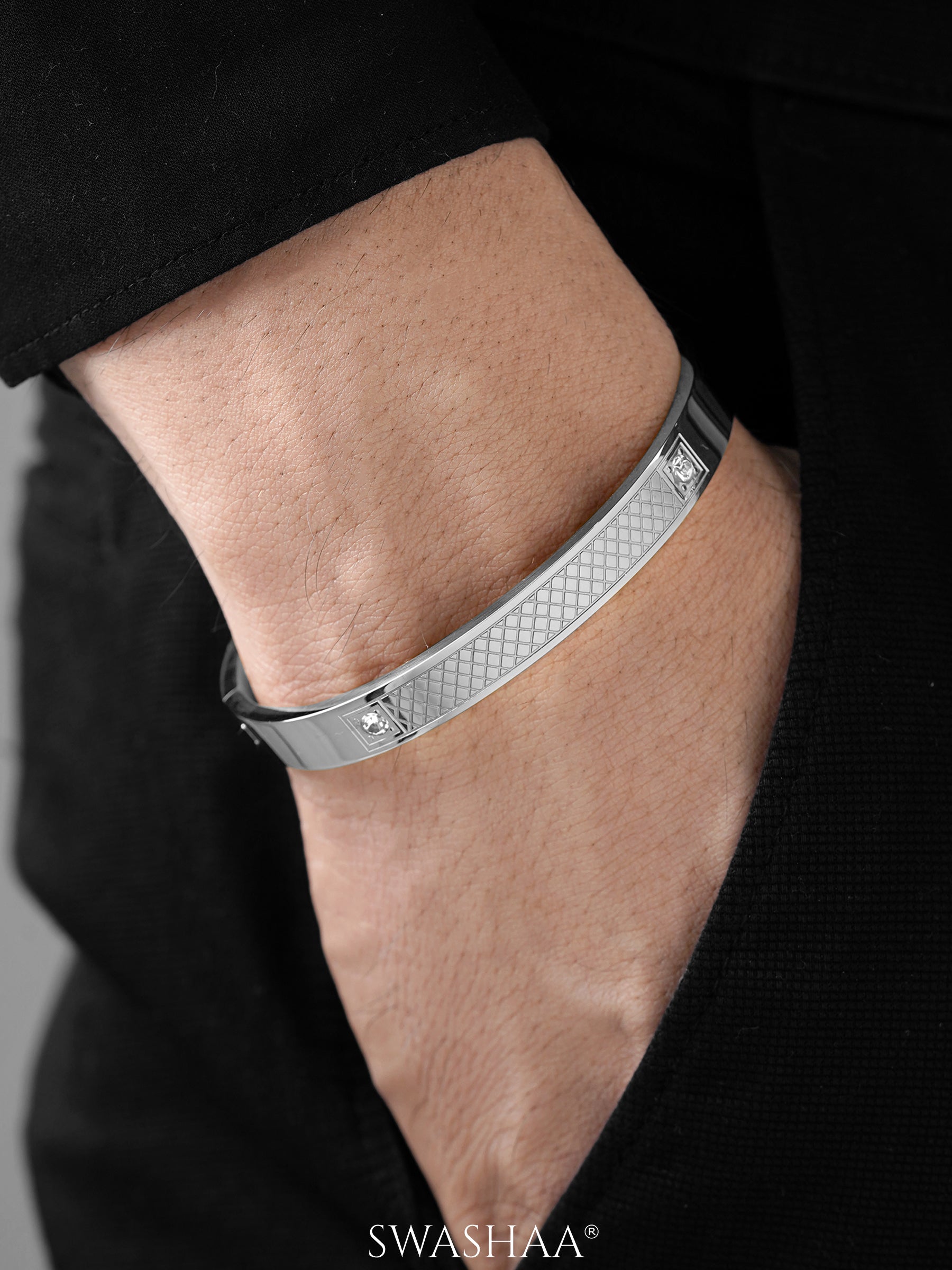 Hector Etched Diamond Silver Men's Kada