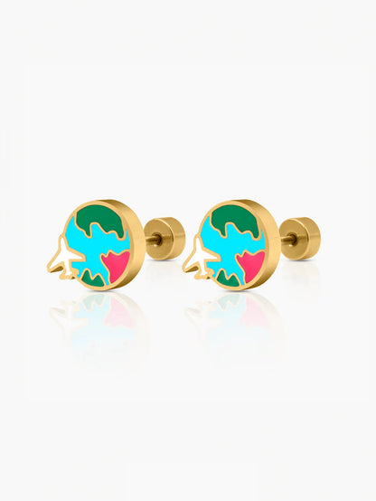 Hello World Charm 18K Gold Plated Kid's Stud Earrings