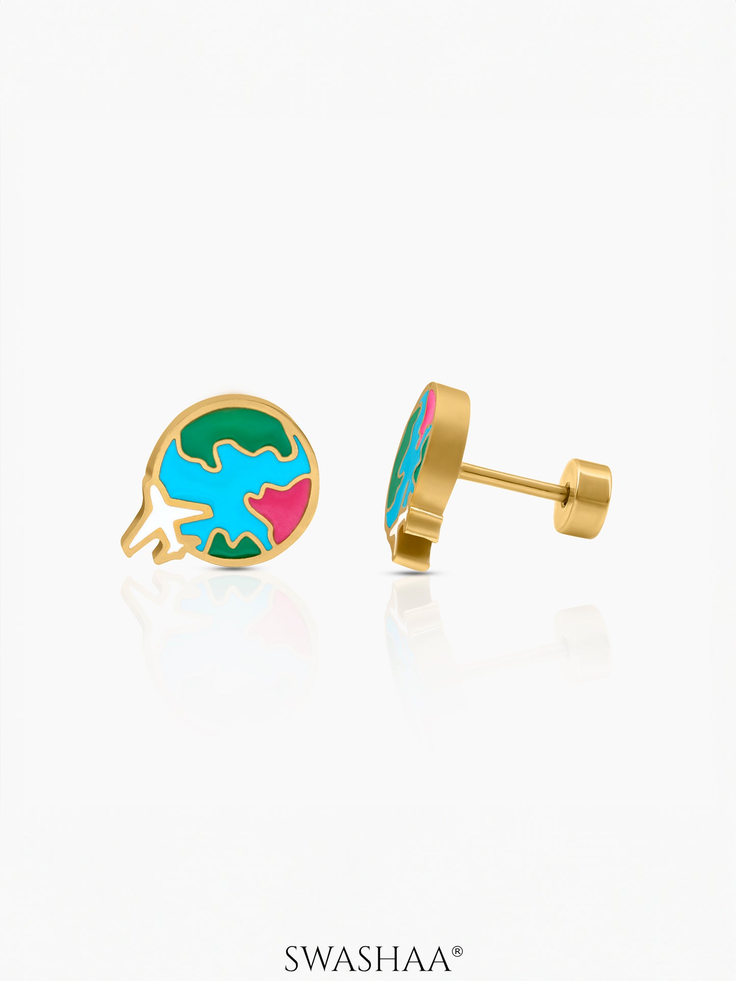Hello World Charm 18K Gold Plated Kid's Stud Earrings