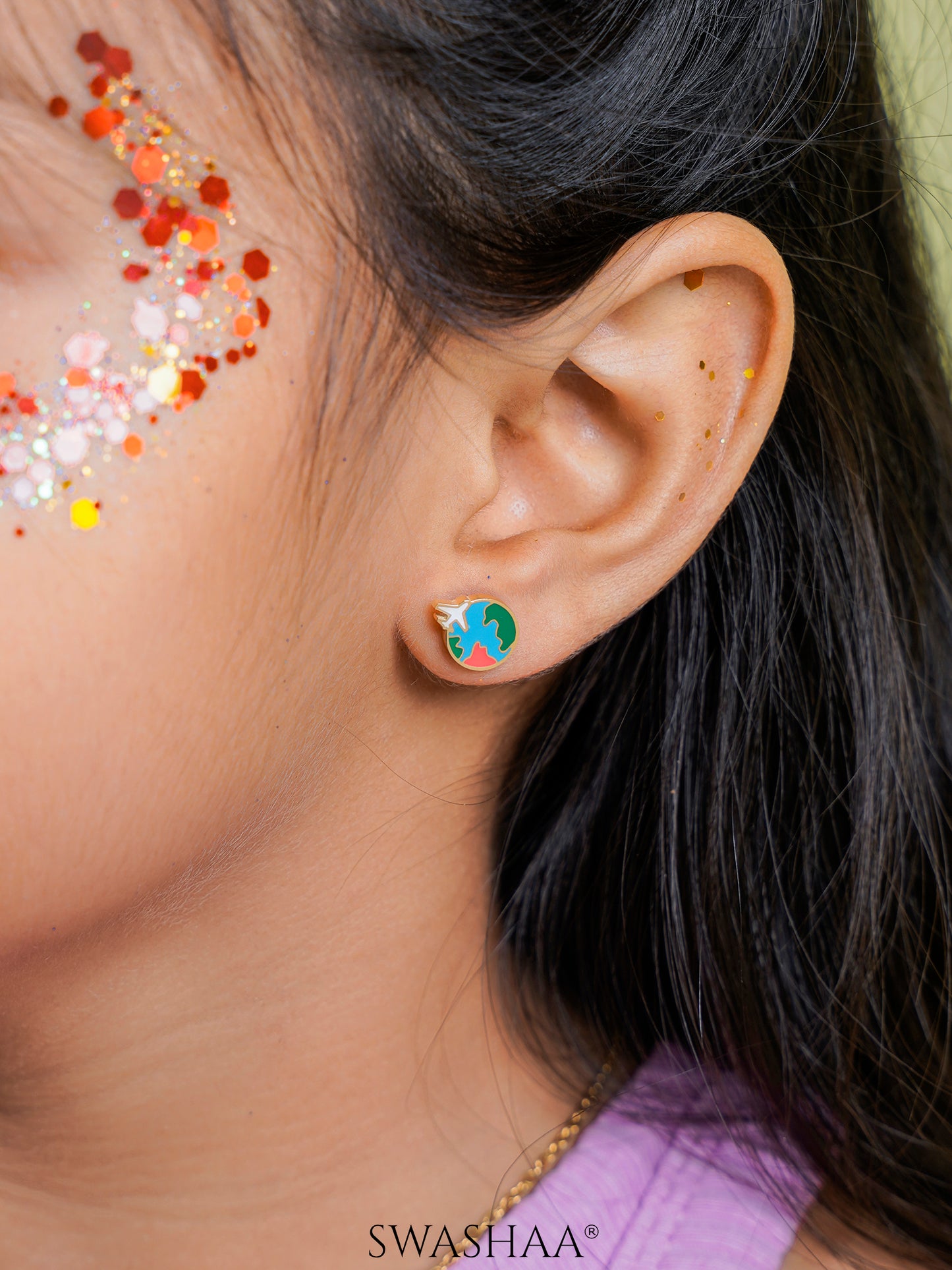 Hello World Charm 18K Gold Plated Kid's Stud Earrings