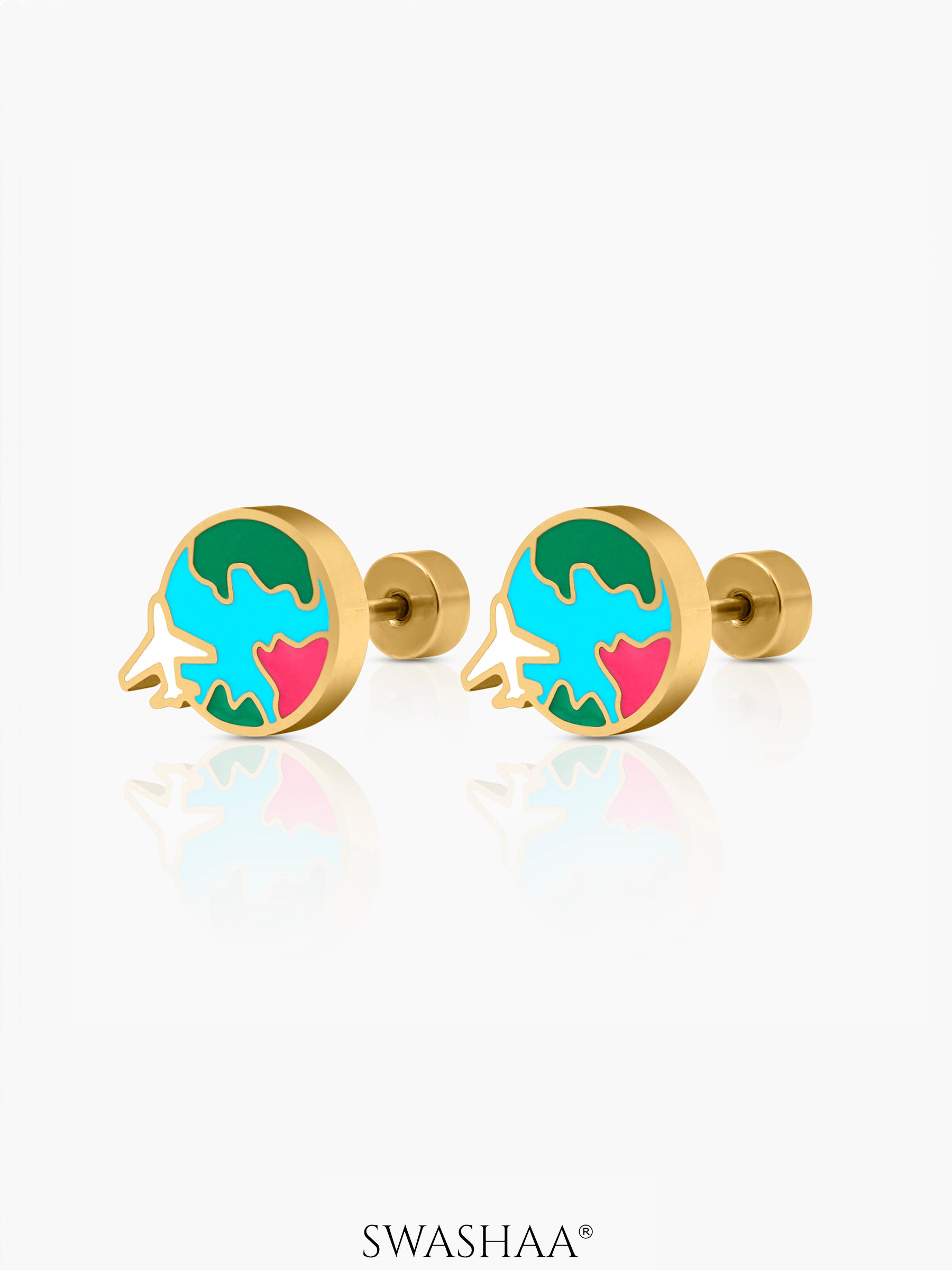 Hello World Charm 18K Gold Plated Kid's Stud Earrings