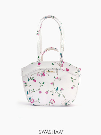 Hemi Floral White Women's Leather Shoulder Bag