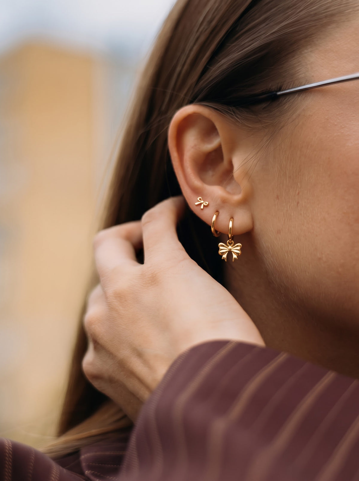 Henzie Bow Hoop earrings & Stud Earrings 14K Gold Plated Women's Earring Set