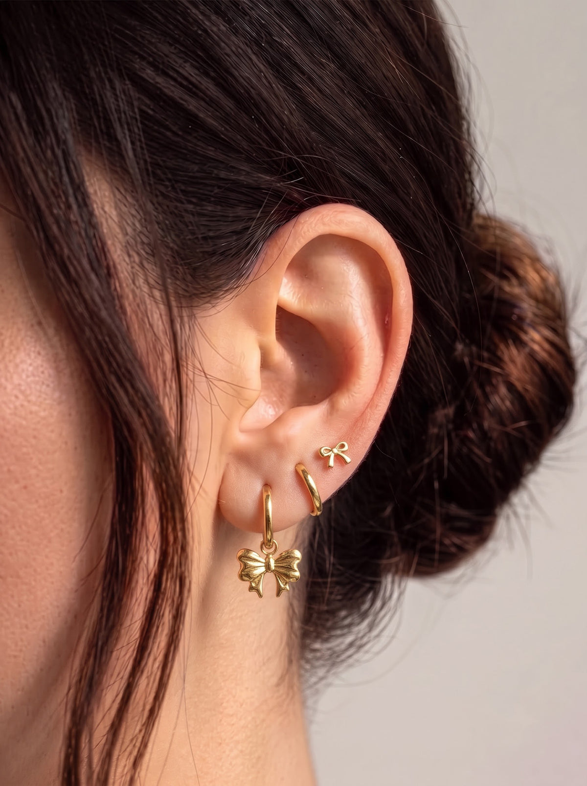 Henzie Bow Hoop earrings & Stud Earrings 14K Gold Plated Women's Earring Set