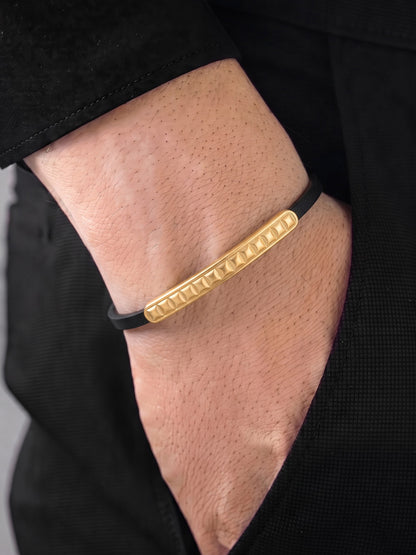 Heston Black - 18K Gold Plated Men's Leather Bracelet