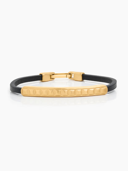 Heston Black - 18K Gold Plated Men's Leather Bracelet