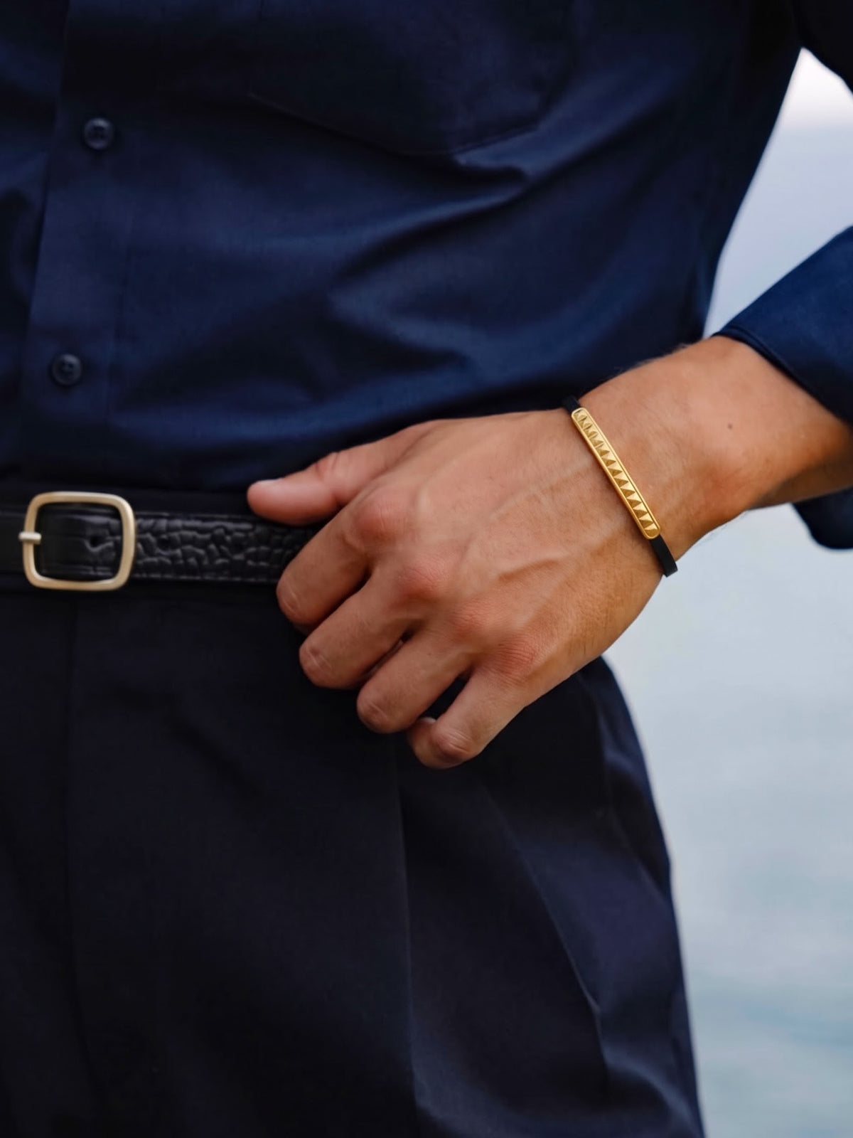 Heston Black - 18K Gold Plated Men's Leather Bracelet
