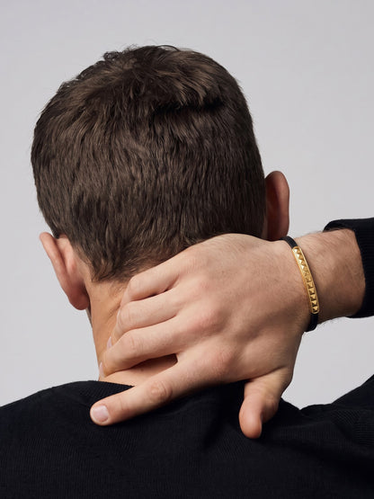Heston Black - 18K Gold Plated Men's Leather Bracelet